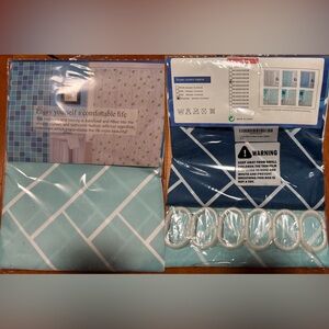 Blue and White Shower Curtain Set